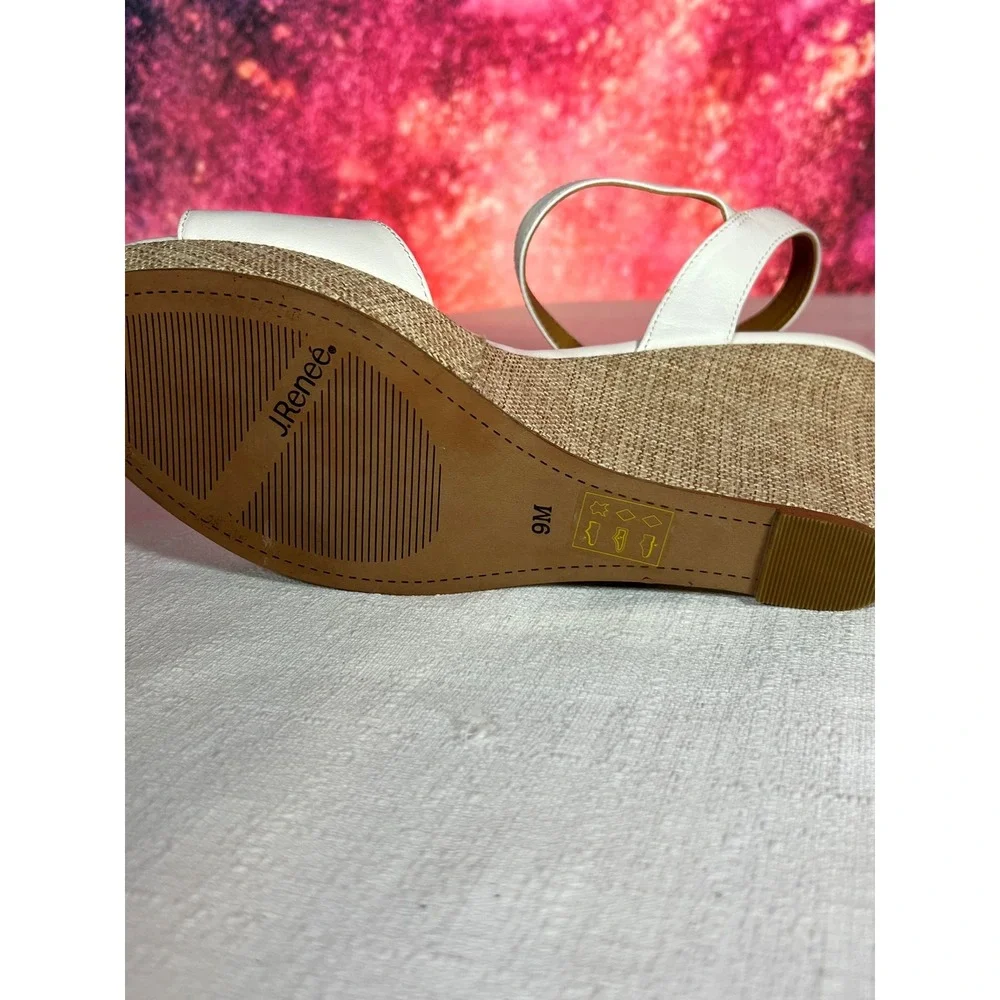 J. Renee White Leather Tropical Toucan Embroidered Wedge Sandals Mens 9M